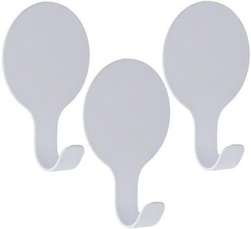 Plakhaakje rond - 3x stuks - wit - 6 x 2,5 x 10 cm - Zelfklevende ophang haakjes - RVS