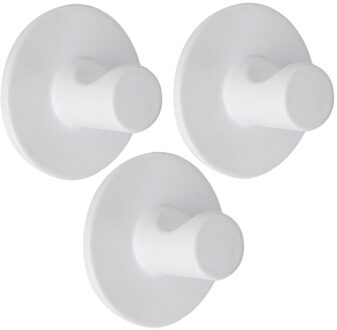 Plakhaakje rond - 3x stuks - wit - Diameter 4 cm - Zelfklevende ophang haakjes - zink