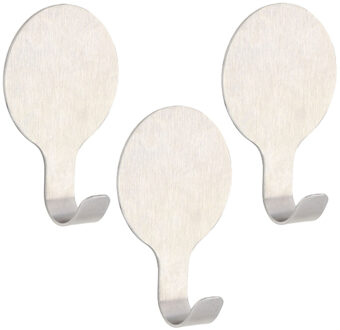 Plakhaakje rond - 3x stuks - zilver - 6 x 2,5 x 10 cm - Zelfklevende ophang haakjes - RVS