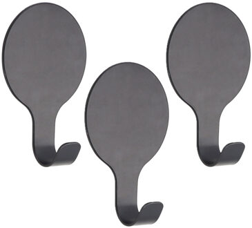 Plakhaakje rond - 3x stuks - zwart - 6 x 2,5 x 10 cm - Zelfklevende ophang haakjes - RVS