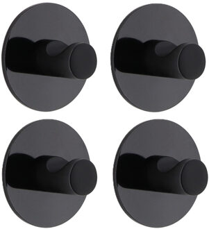 Plakhaakje rond - 4x stuks - Diameter 4 cm - Zelfklevende ophang haakjes - zink - zwart