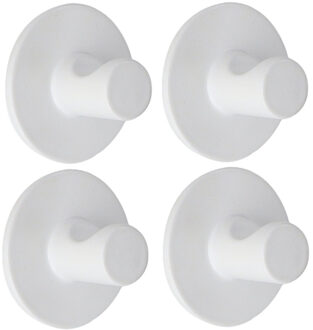 Plakhaakje rond - 4x stuks - wit - Diameter 4 cm - Zelfklevende ophang haakjes - zink