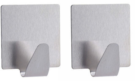 Plakhaakje vierkant - 5 x 2,5 x 5,5 cm - Zelfklevende ophang haakjes - 2x stuks - RVS - zilver