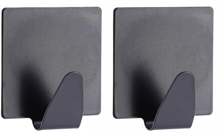 Plakhaakje vierkant - 5 x 2,5 x 5,5 cm - Zelfklevende ophang haakjes - 2x stuks - RVS - zwart - keuk