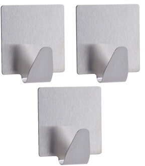 Plakhaakje vierkant - 5 x 2,5 x 5,5 cm - Zelfklevende ophang haakjes - 3x stuks - RVS - zilver