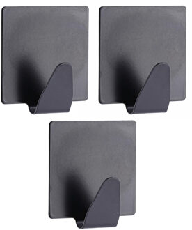 Plakhaakje vierkant - 5 x 2,5 x 5,5 cm - Zelfklevende ophang haakjes - 3x stuks - RVS - zwart - keuk
