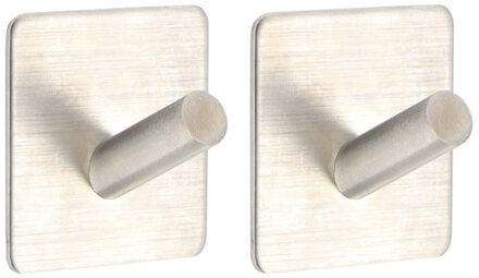 Plakhaakje vierkant - 5 x 3 x 5 cm - zilver - Zelfklevende ophang haakjes - 2x stuks - Metaal