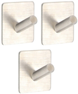 Plakhaakje vierkant - 5 x 3 x 5 cm - zilver - Zelfklevende ophang haakjes - 3x stuks - Metaal