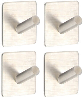 Plakhaakje vierkant - 5 x 3 x 5 cm - zilver - Zelfklevende ophang haakjes - 4x stuks - Metaal