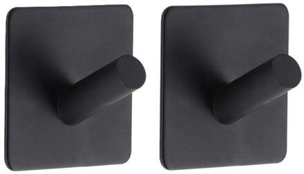 Plakhaakje vierkant - 5 x 3 x 5 cm - zwart - Zelfklevende ophang haakjes - 2x stuks - Metaal