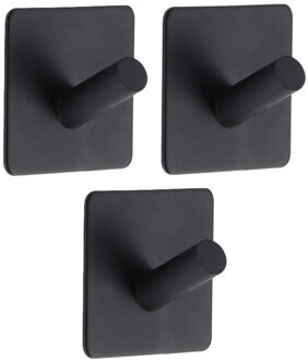 Plakhaakje vierkant - 5 x 3 x 5 cm - zwart - Zelfklevende ophang haakjes - 3x stuks - Metaal