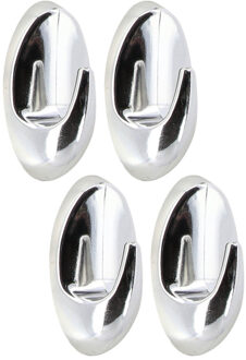 Plakhaakjes 4x stuks?- 3 x 3 x 5 cm - Zelfklevende ophang haakjes - kunststof - zilver - keuken