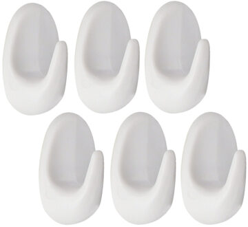 Plakhaakjes 6x stuks?- 3 x 2 x 5 cm - Zelfklevende ophang haakjes - kunststof - wit - keuken