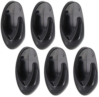 Plakhaakjes 6x stuks?- 3 x 2 x 5 cm - Zelfklevende ophang haakjes - kunststof - zwart - keuken/badka