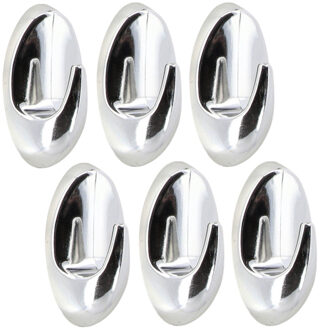 Plakhaakjes 6x stuks?- 3 x 3 x 5 cm - Zelfklevende ophang haakjes - kunststof - zilver - keuken