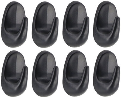 Plakhaakjes 8x stuks?- 3 x 2 x 4,5 cm - Zelfklevende ophang haakjes - kunststof - zwart - keuken