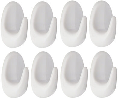 Plakhaakjes 8x stuks?- 3 x 2 x 5 cm - Zelfklevende ophang haakjes - kunststof - wit - keuken