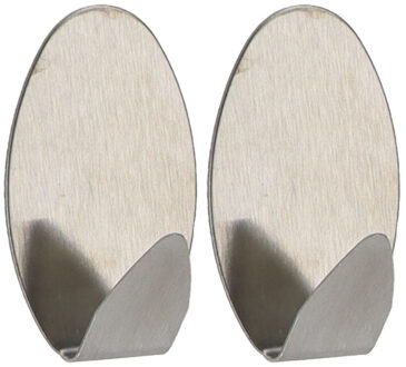 Plakhaakjes ovaal - 2x stuks?- 3 x 2,5 x 5 cm - Zelfklevende ophang haakjes - RVS - zilver