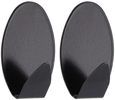 Plakhaakjes ovaal - 2x stuks?- 3 x 2,5 x 5 cm - Zelfklevende ophang haakjes - RVS - zwart