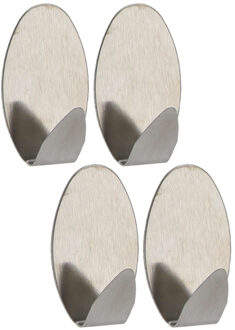 Plakhaakjes ovaal - 4x stuks?- 3 x 2,5 x 5 cm - Zelfklevende ophang haakjes - RVS - zilver