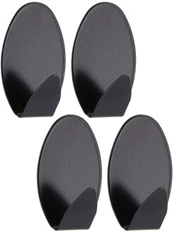 Plakhaakjes ovaal - 4x stuks?- 3 x 2,5 x 5 cm - Zelfklevende ophang haakjes - RVS - zwart