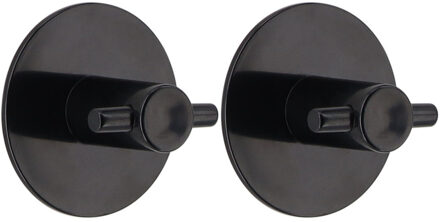 Plakhaakjes rond - 2x stuks?- 5 cm - Zelfklevende ophang haakjes - kunststof - zwart