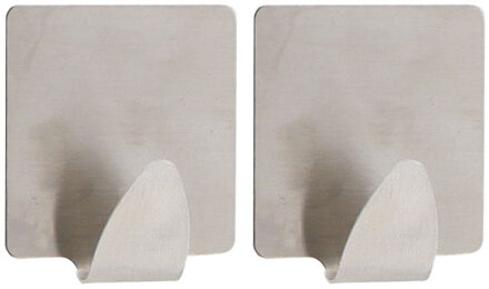 Plakhaakjes vierkant - 2x stuks?- 3,5 cm - Zelfklevende ophang haakjes - RVS - zilver