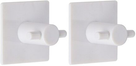 Plakhaakjes vierkant - 2x stuks?- 4,5 cm - Zelfklevende ophang haakjes - kunststof - wit