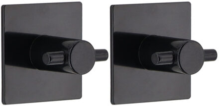 Plakhaakjes vierkant - 2x stuks?- 4,5 cm - Zelfklevende ophang haakjes - kunststof - zwart