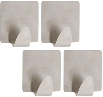 Plakhaakjes vierkant - 4x stuks?- 3,5 cm - Zelfklevende ophang haakjes - RVS - zilver
