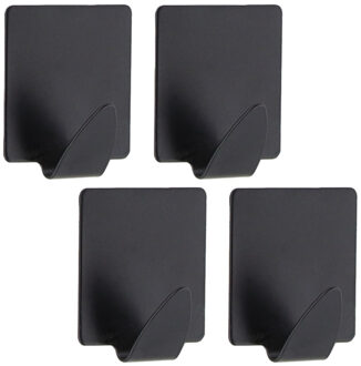 Plakhaakjes vierkant - 4x stuks?- 3,5 cm - Zelfklevende ophang haakjes - RVS - zwart