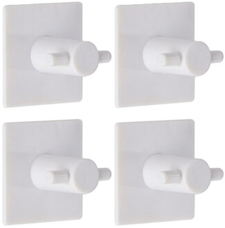Plakhaakjes vierkant - 4x stuks?- 4,5 cm - Zelfklevende ophang haakjes - kunststof - wit