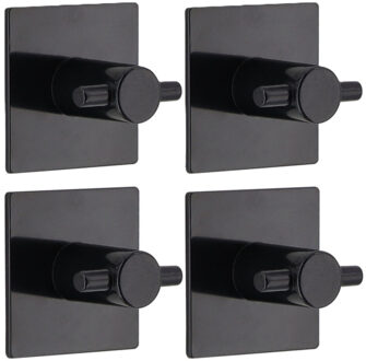 Plakhaakjes vierkant - 4x stuks?- 4,5 cm - Zelfklevende ophang haakjes - kunststof - zwart