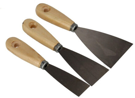 Plamuurmessen spatels set 3-delig - 30 mm - 50 mm - 80 mm - staal - hout/metaal