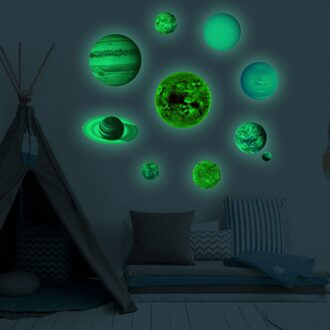 Planeet Glow Sticker Ruimte-Star Fluorescerende Kinderen Lichtgevende Planeten Pvc Muurstickers Glow In Dark Planeten Slaapkamer Muurtattoo