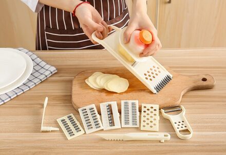 Plantaardige Chopper Slicer Cutter En Salade Rasp 4 In1 Groentesnijder Aardappel Ui Chopper Veggie Chopper Dicer Met Container Beige