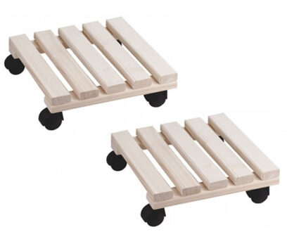 Planten trolley - 3x - vurenhout - 30 x 30 cm - tot 30 kg - multiroller - hondje