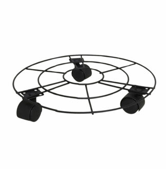 Planten trolley - multiroller - rond - zwart - metaal - 25cm