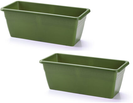Plantenbak - 2x - groen - rechthoekig - 40 x 18 x 15 cm