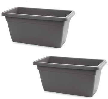 Plantenbak - 2x stuks - antraciet grijs - rechthoekig - 60x32x27 cm