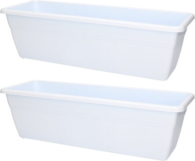 Plantenbak - 2x - wit - rechthoekig - 50 x 17 x 15 cm
