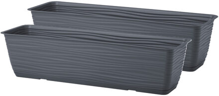 Plantenbak Balustrade - 2x - kunststof - antraciet - L50 x B17 x H14 cm - met opvang schotel