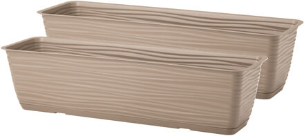 Plantenbak Balustrade - 2x - kunststof - beige - L80 x B17 x H14 cm - met opvang schotel