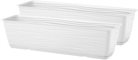 Plantenbak Balustrade - 2x - kunststof - ivoor wit - L60 x B17 x H14 cm - met opvang schotel