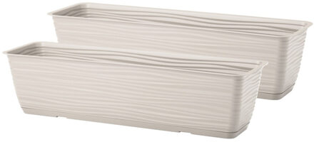 Plantenbak Balustrade - 2x - kunststof - lichtgrijs - L50 x B17 x H14 cm - met opvang schotel