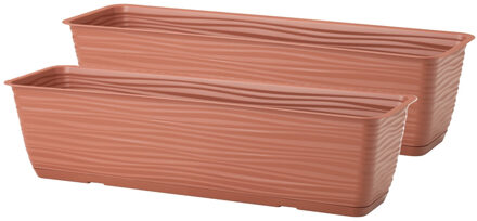Plantenbak Balustrade - 2x - kunststof - terracotta - L40 x B17 x H14 cm - met opvang schotel