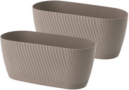 Plantenbak/bloembak Waves - 2x - kunststof - beige - D27 x B12 x H12 cm - ovaal