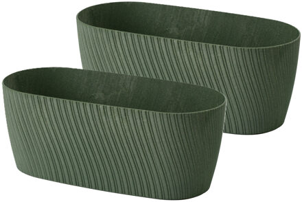 Plantenbak/bloembak Waves - 2x - kunststof - donkergroen - L27 x B12 x H11 cm - ovaal