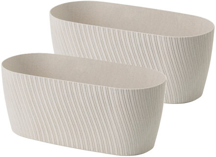 Plantenbak/bloembak Waves - 2x - kunststof - ivoor wit - D27 x B12 x H12 cm - ovaal