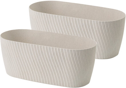 Plantenbak/bloembak Waves - 2x - kunststof - ivoor wit - L27 x B12 x H11 cm - ovaal